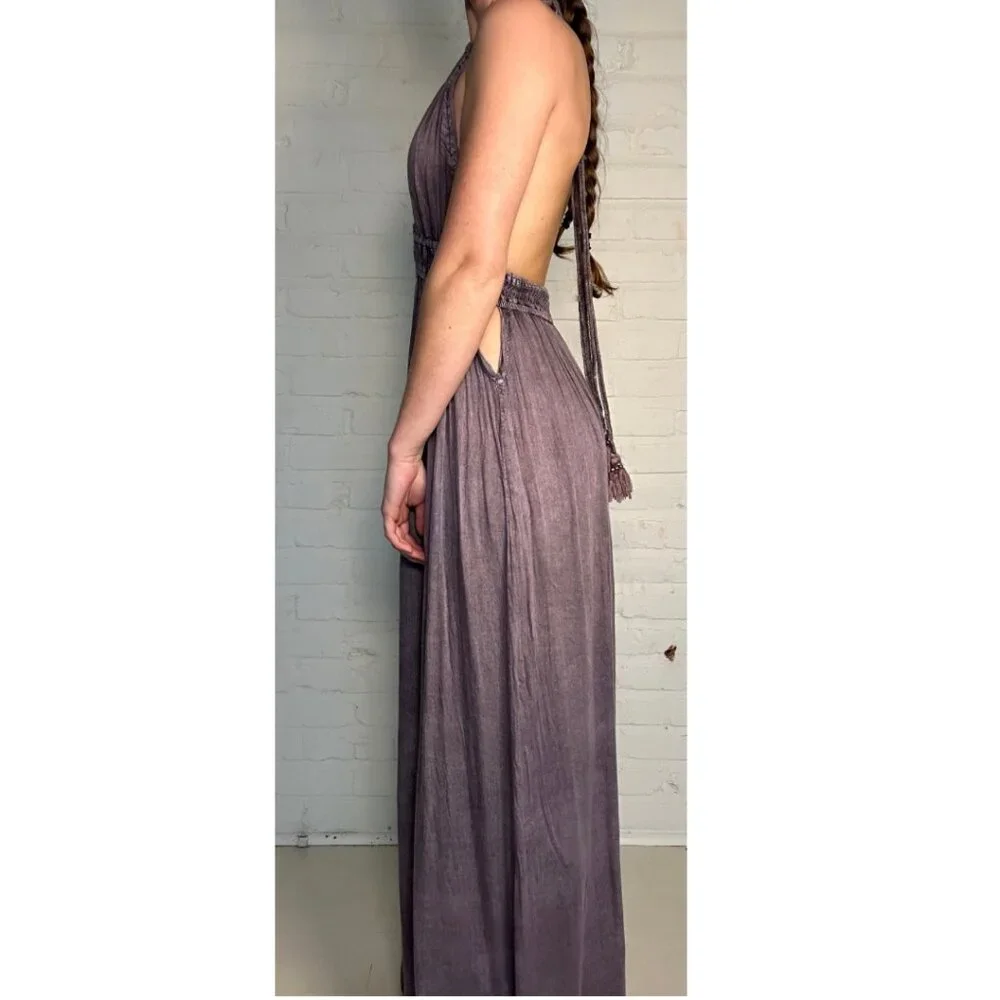 Purple Backless bohemian halter maxi dress - Picture 3 of 7